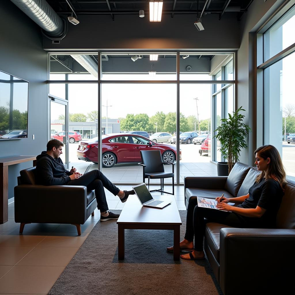 Modern and comfortable waiting area in a Mazda service center