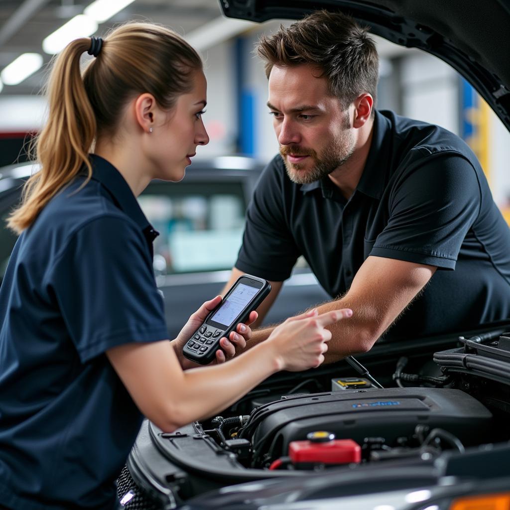 Mechanic Assisting Customer