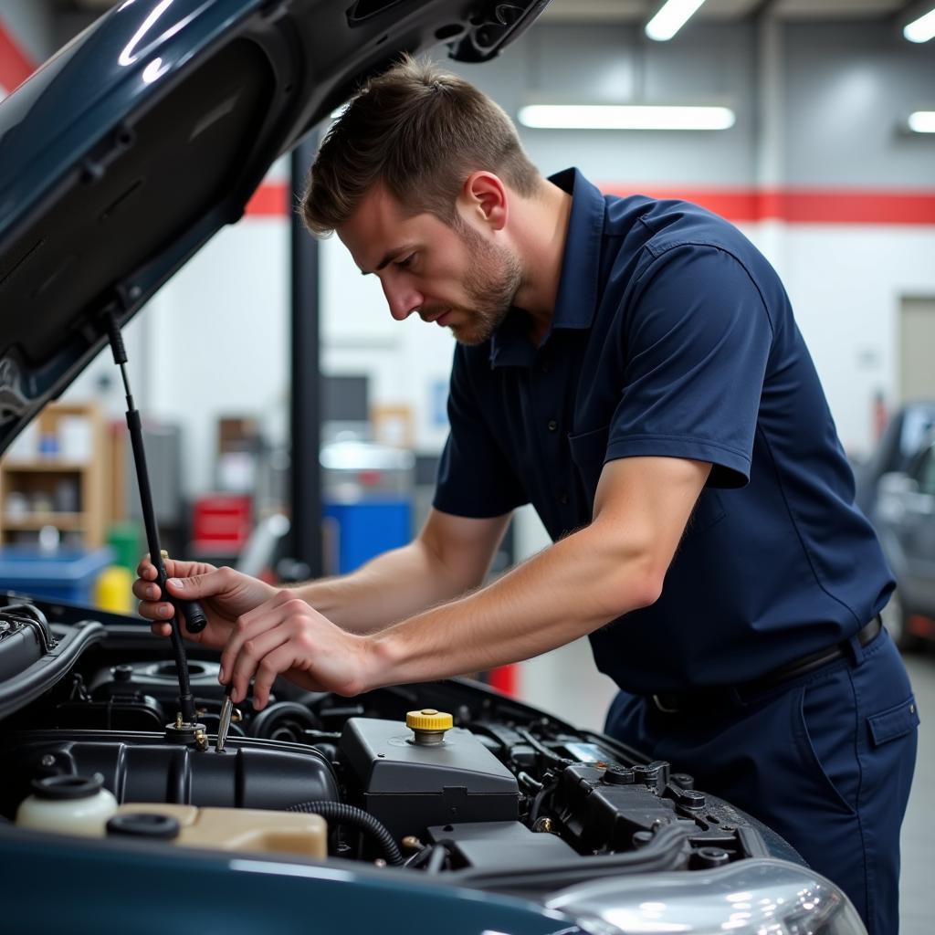 Mechanic Inspecting a Car's Engine