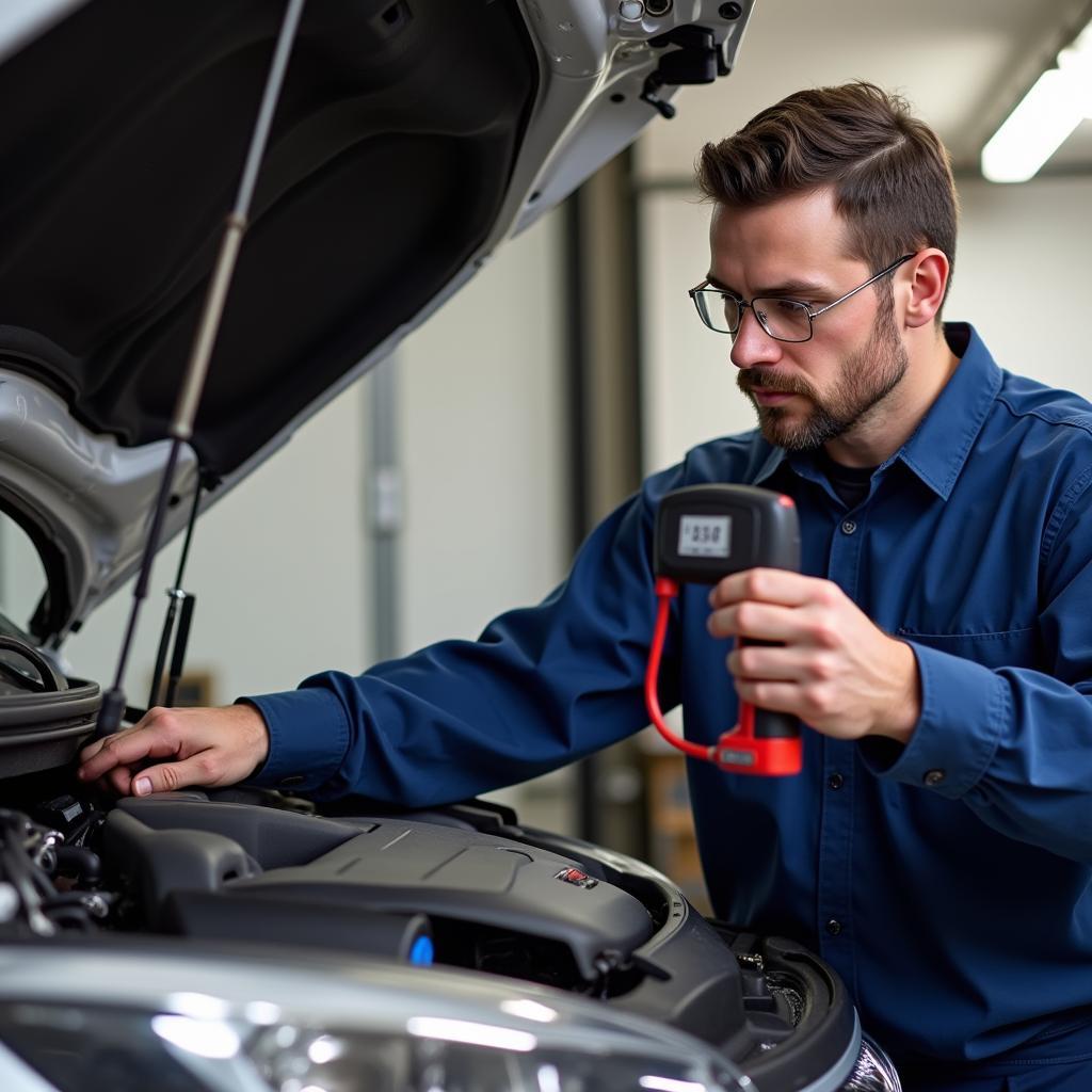 Mechanic Checking Car AC System