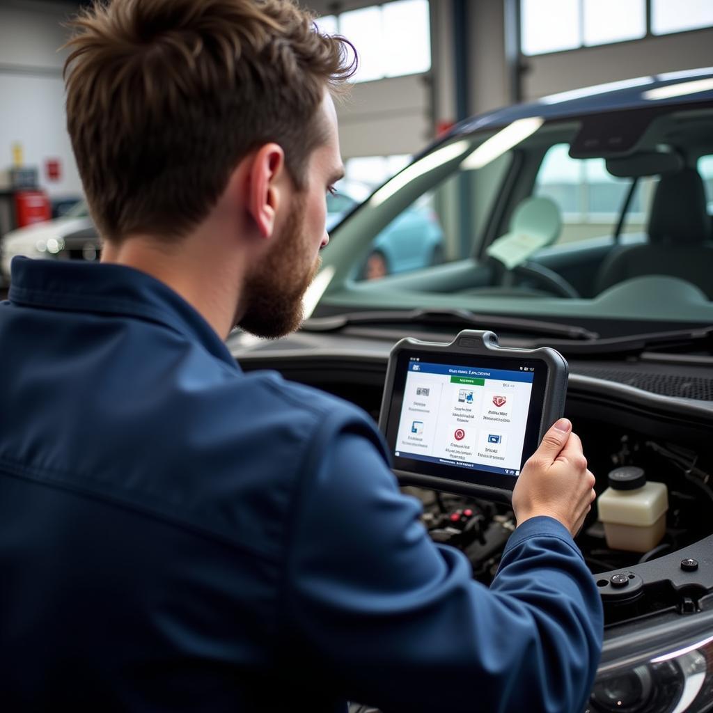 Mechanic Checking Car Diagnostics Teesside