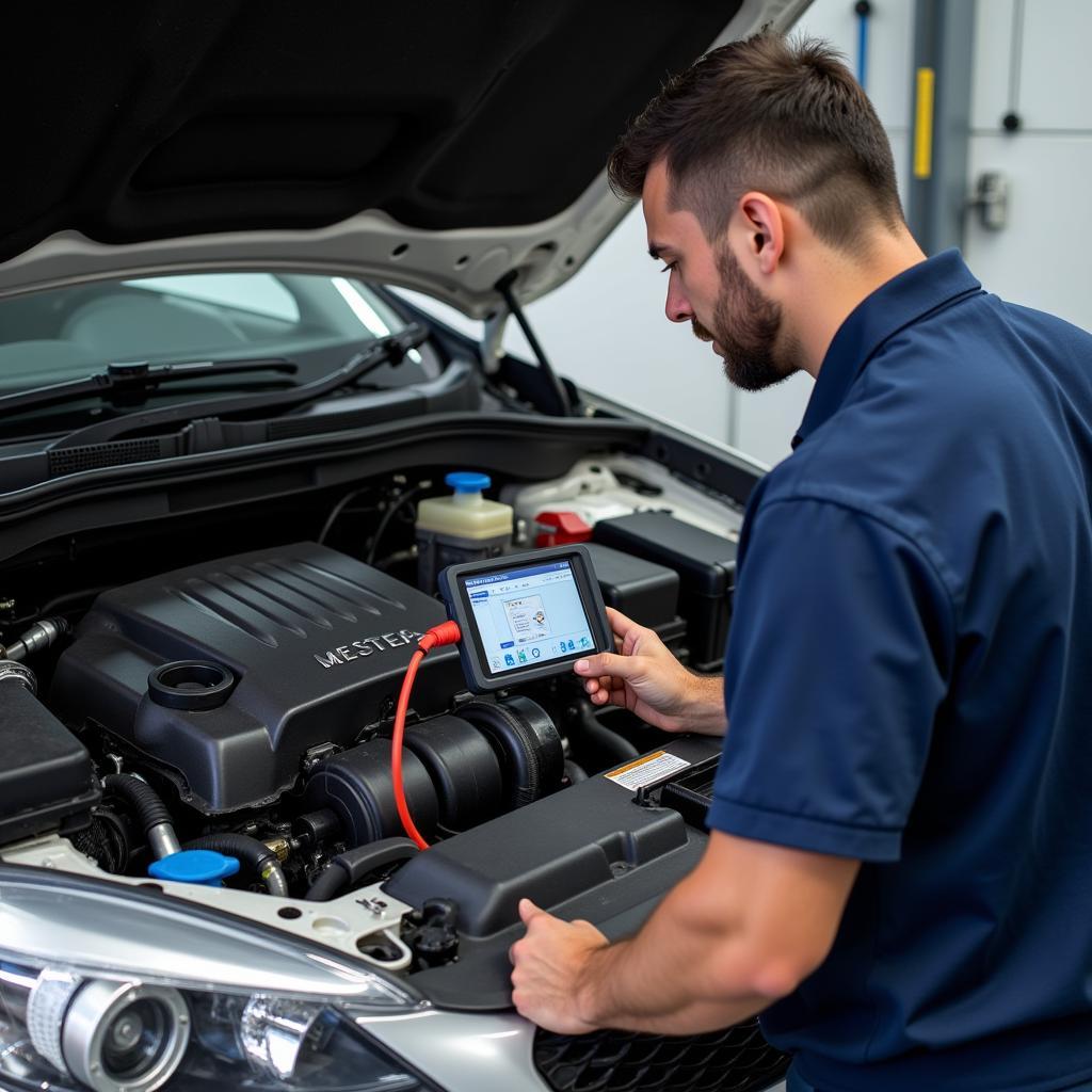 Mechanic Inspecting a Car Engine