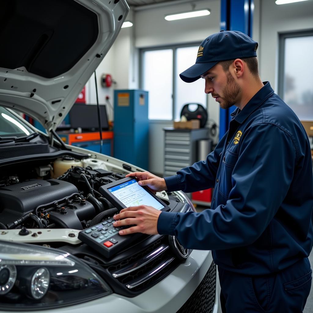 Mechanic Checking Car Engine in Liverpool Garage