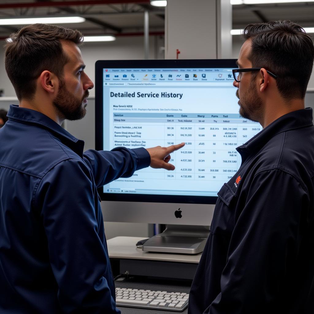 Mechanic Reviewing Car's Service History on Computer