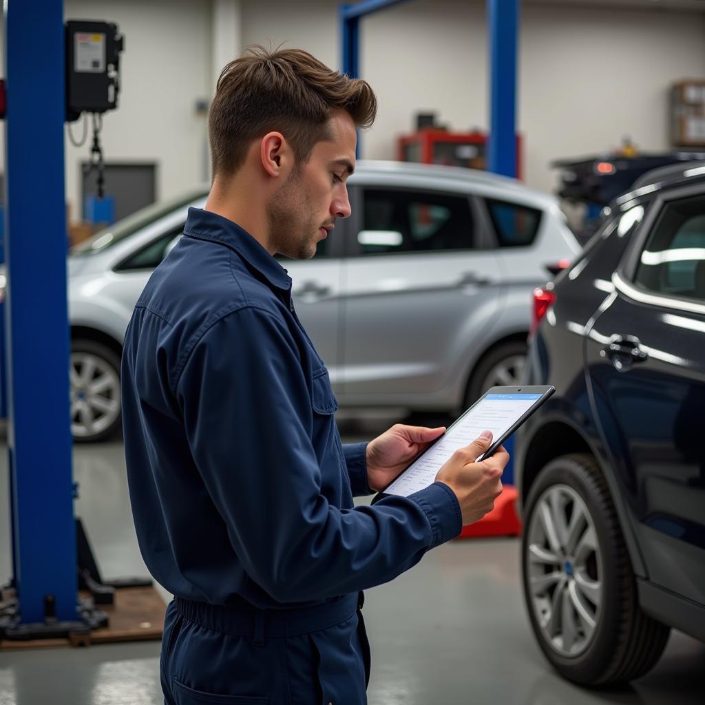 Mechanic Checking Car Maintenance Records