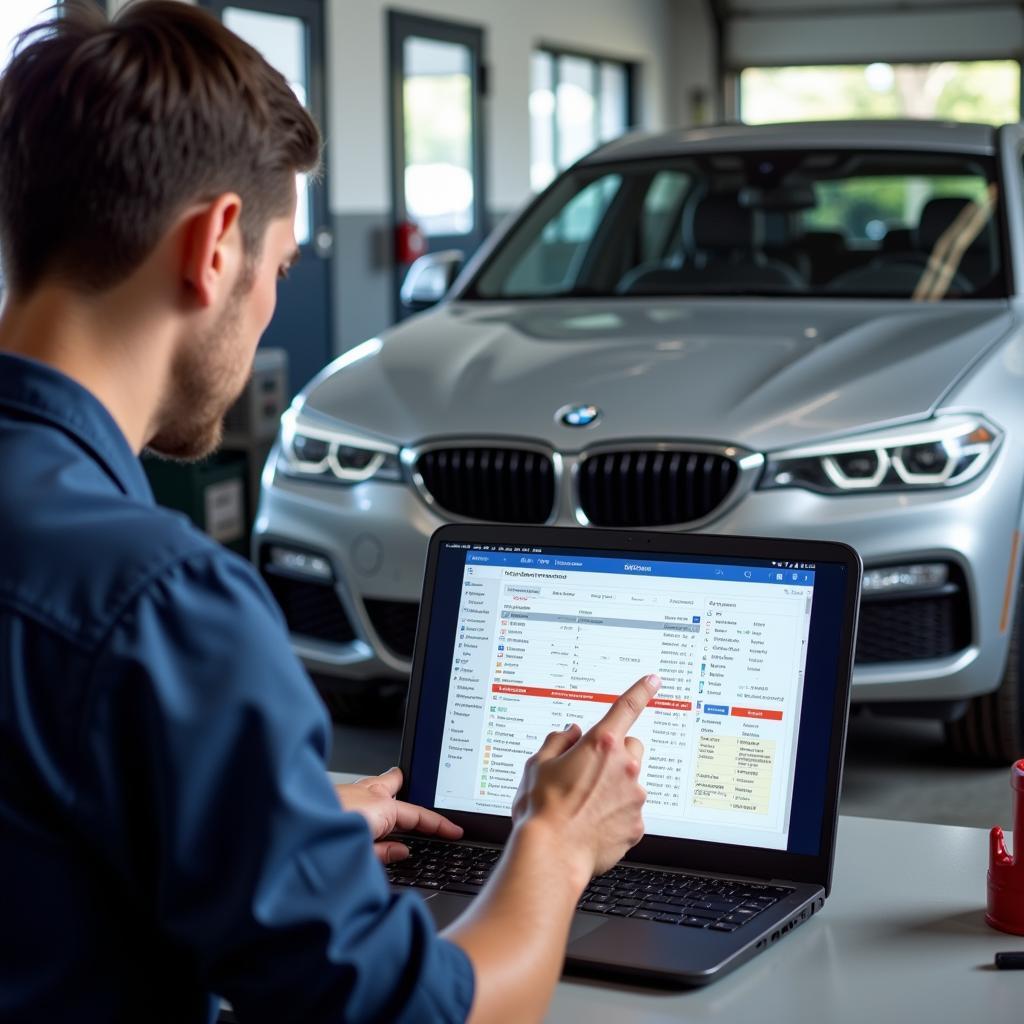 Mechanic Checking Car Service History