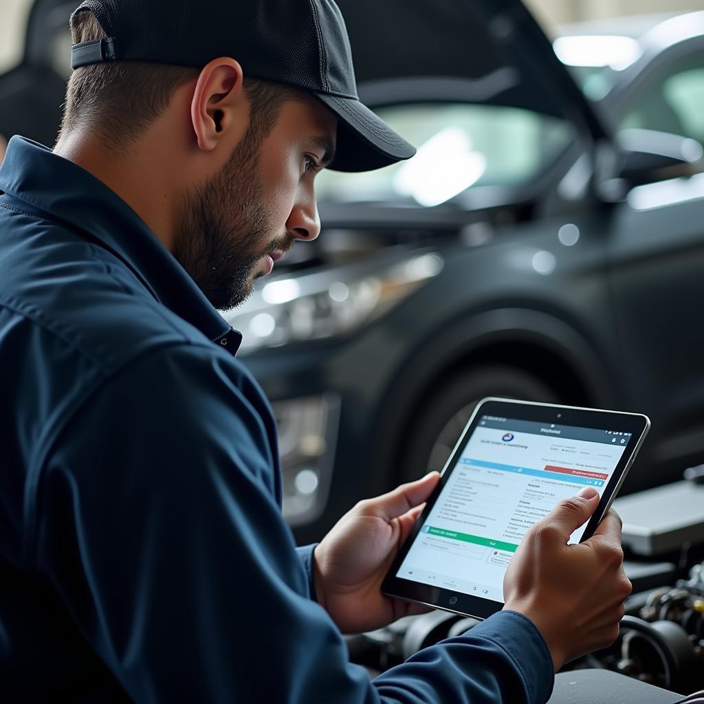 Mechanic Reviewing Car Service Records