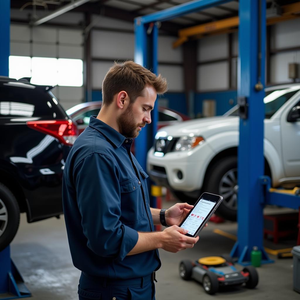 Mechanic Checking Car Service Records