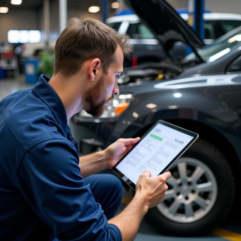 Mechanic Reviewing Car Service Records