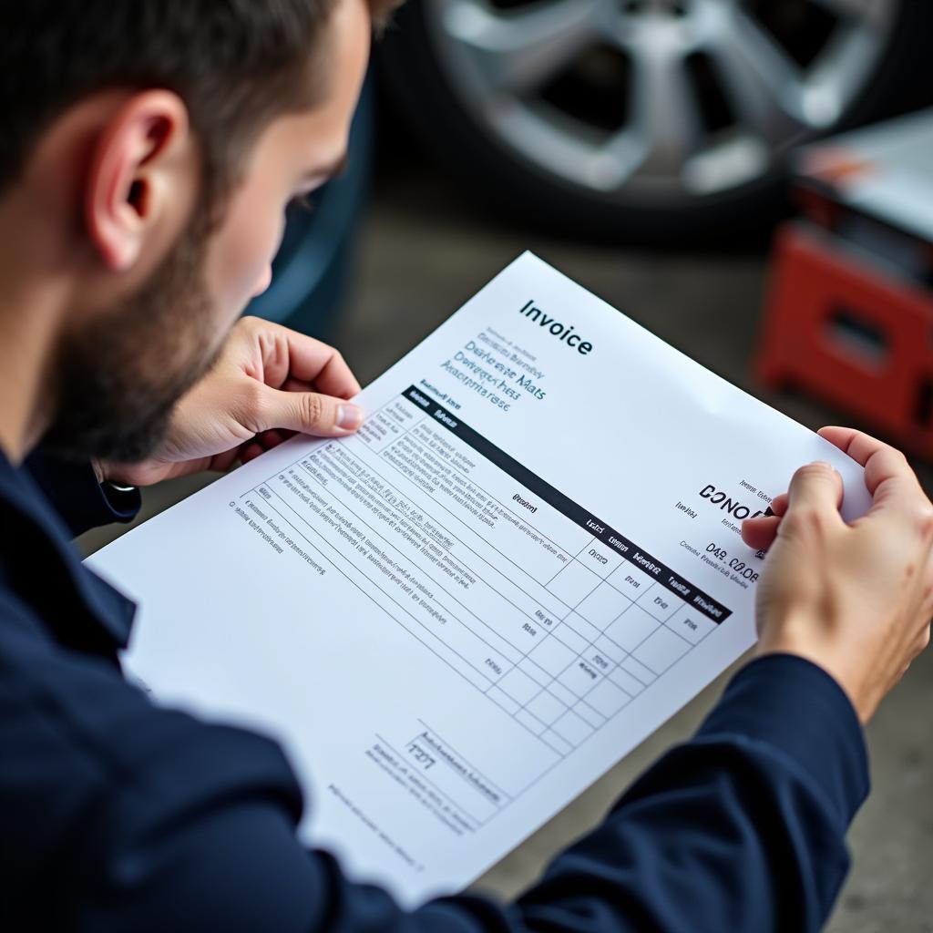 Mechanic Checking Parts Invoice