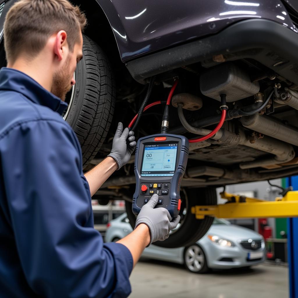 Mechanic Checking Power Steering System