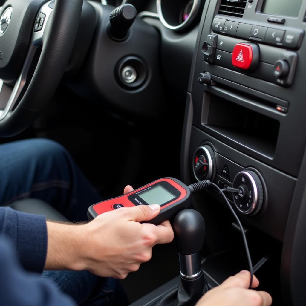 Mechanic Connecting OBD2 Scanner to Car's Diagnostic Port