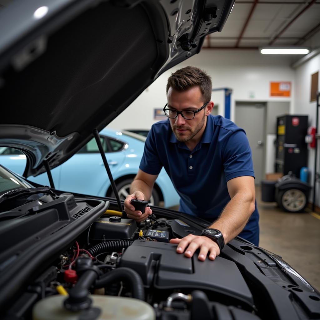 Mechanic Diagnosing Car Problem in Lower East Side