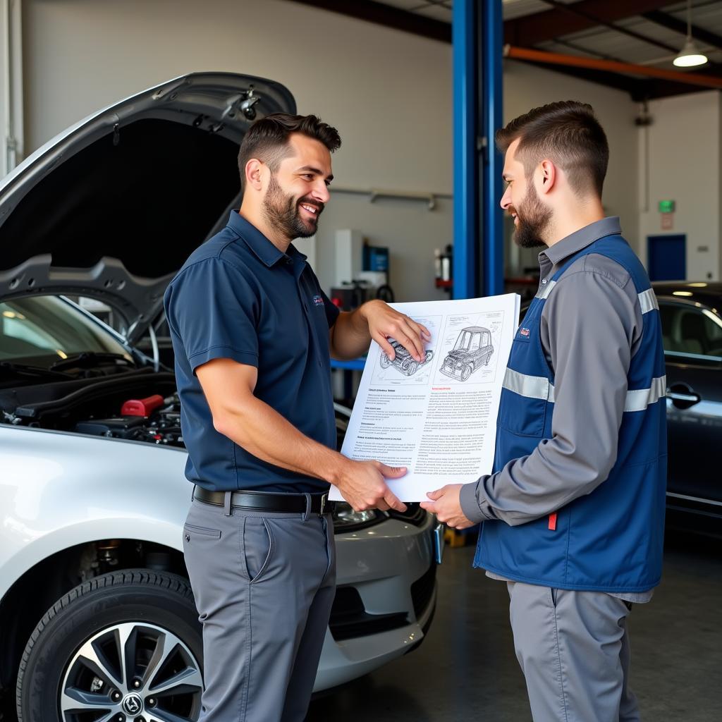 Mechanic Discussing Car Repairs with a Customer