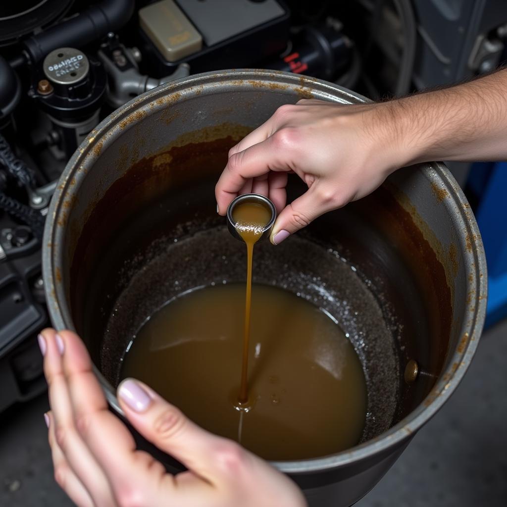 Mechanic Draining Old Differential Fluid