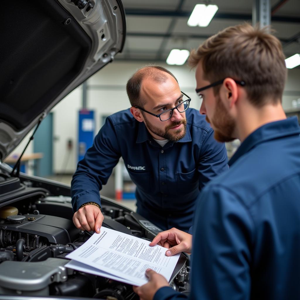 Mechanic Explaining Car Issues to Customer