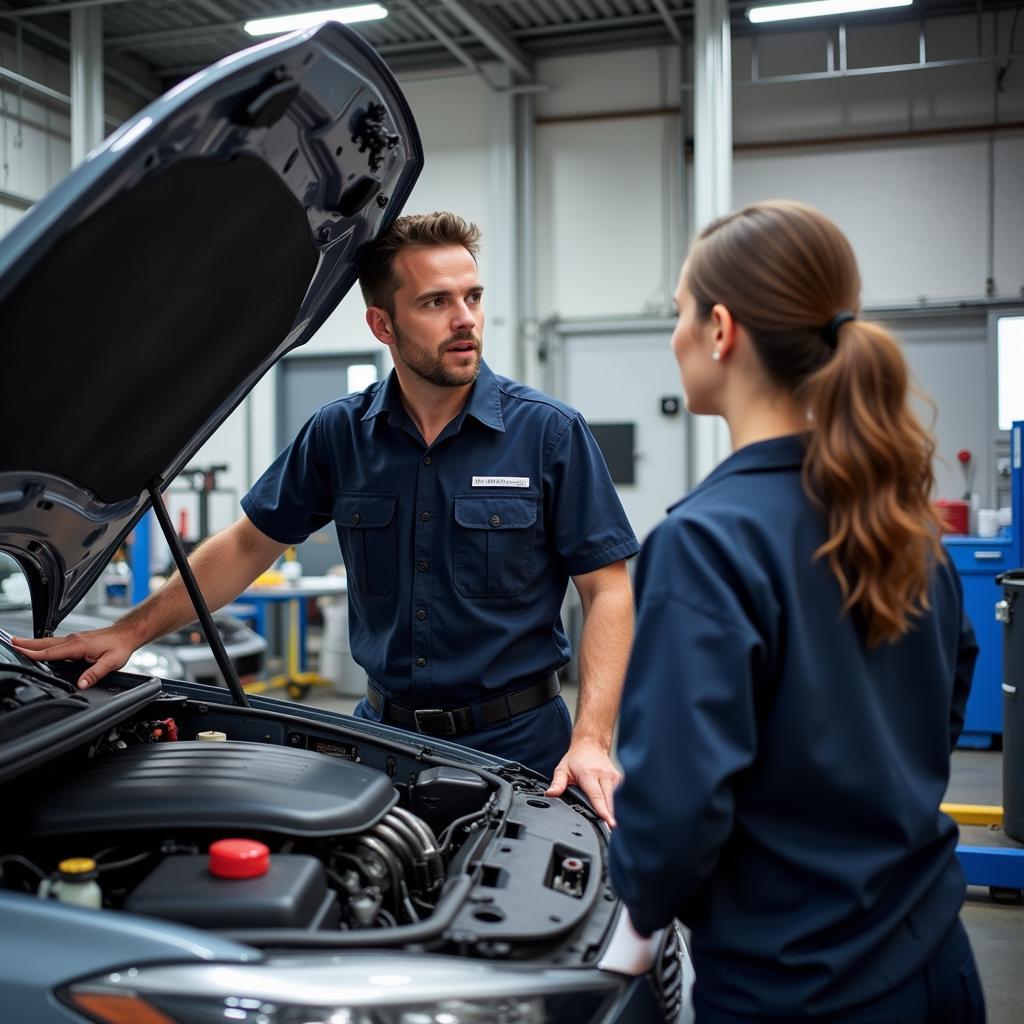 Mechanic Explaining Car Issues Directly to the Customer