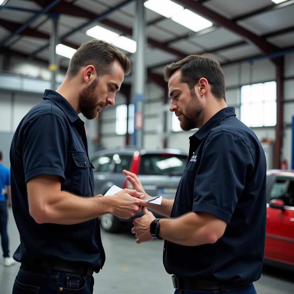 Mechanic Explaining Car Repair to Customer