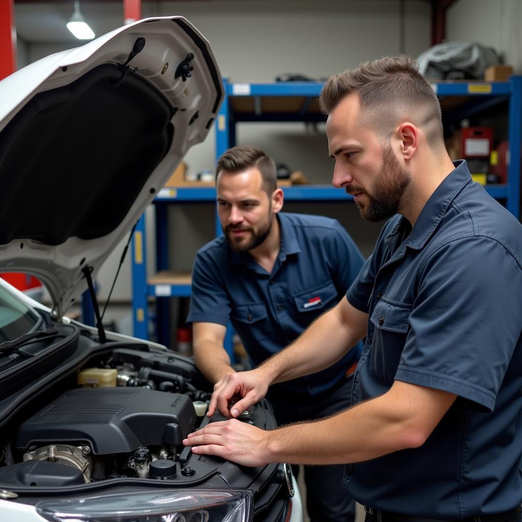 Mechanic Explaining Car Repair to Customer