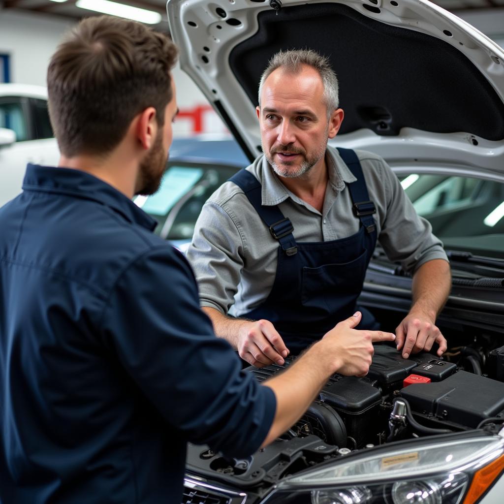 Mechanic Explaining Car Repair to Customer