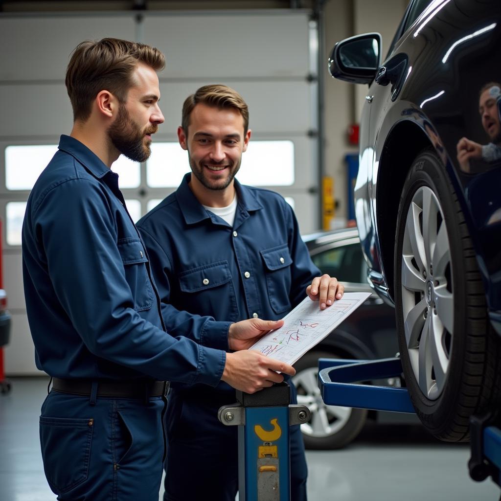 Mechanic Explaining Car Repair to Customer in Brighton