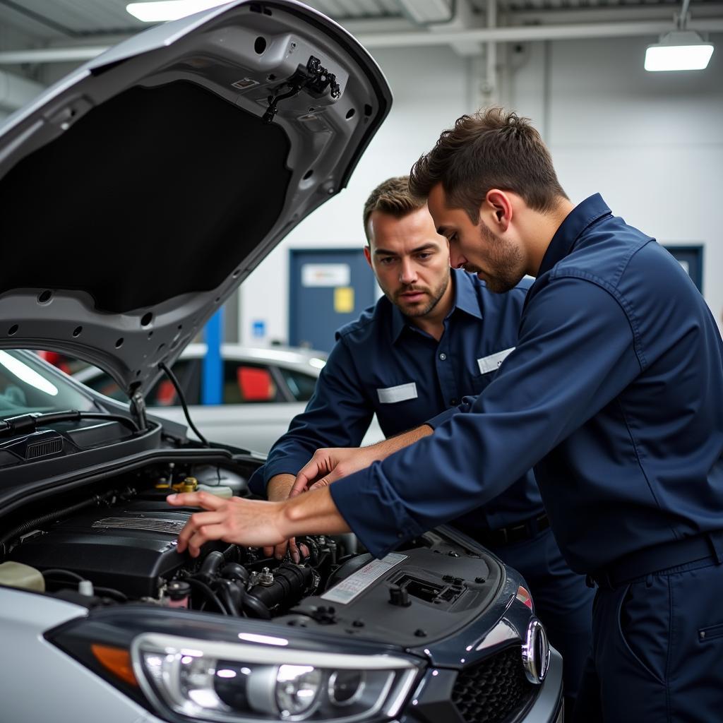 Mechanic Explaining Car Repair to a Customer