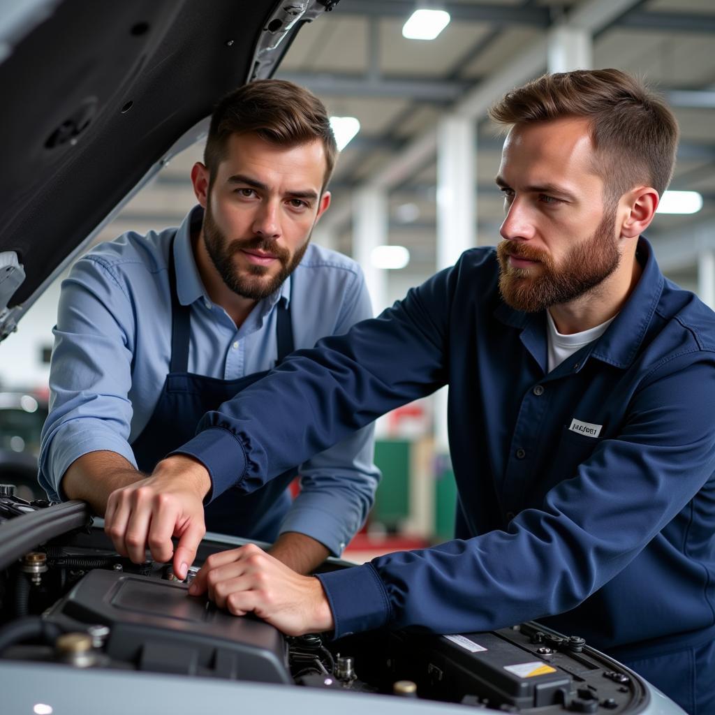 Mechanic Explaining Car Repair to Customer