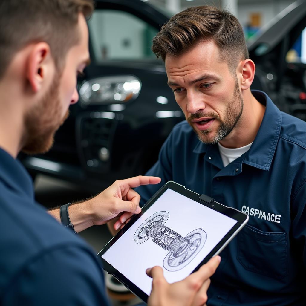 Mechanic Explaining Car Repair to Customer