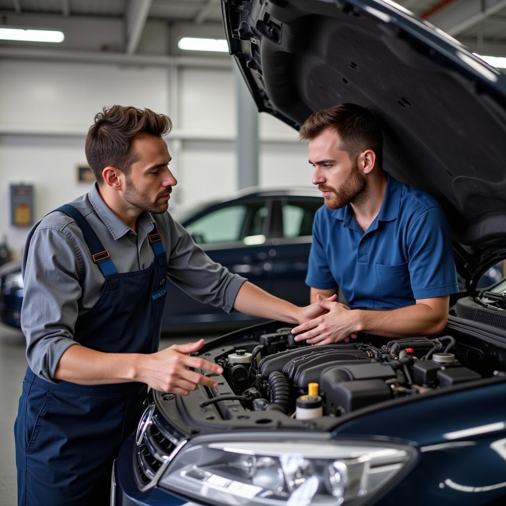 Mechanic Explaining Repair to Customer