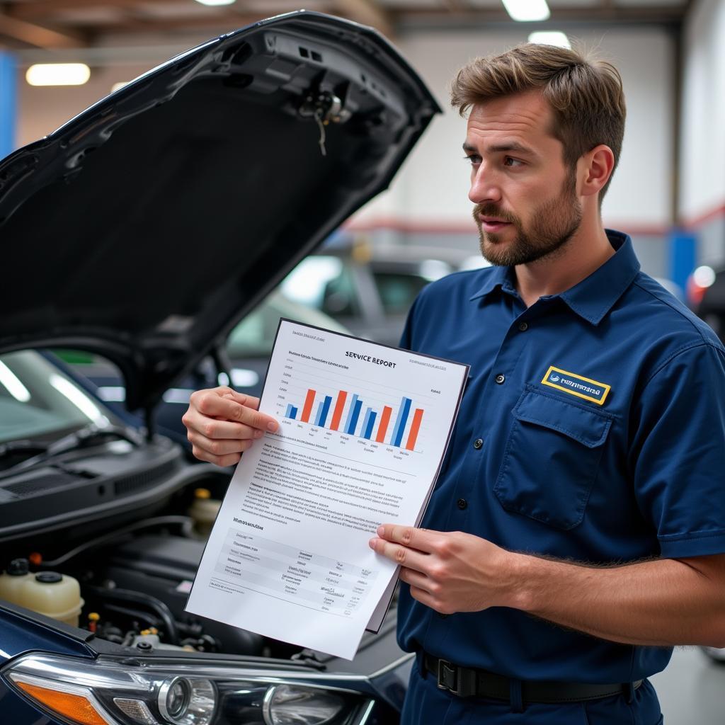 Mechanic Explaining Service Report