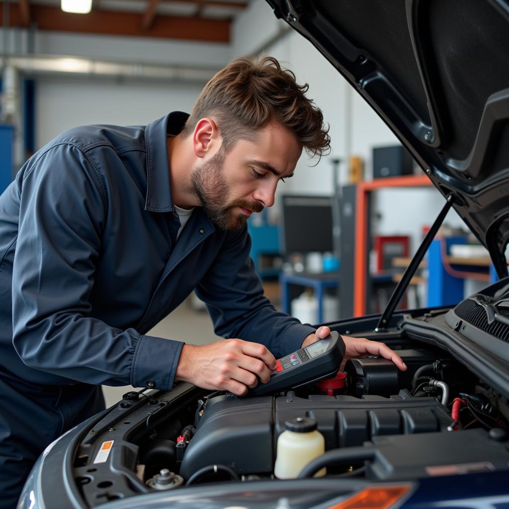 Mechanic Inspecting Car Engine