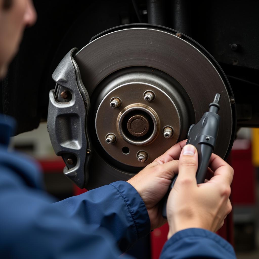 Mechanic Inspecting Car Brakes