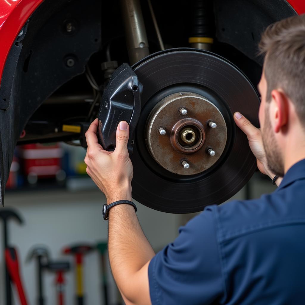 Mechanic Inspecting Car Brakes