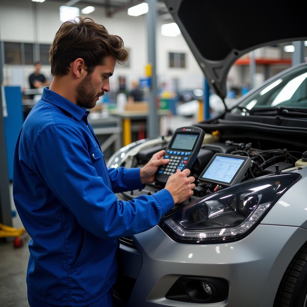 Mechanic Inspecting a Car for Recalls