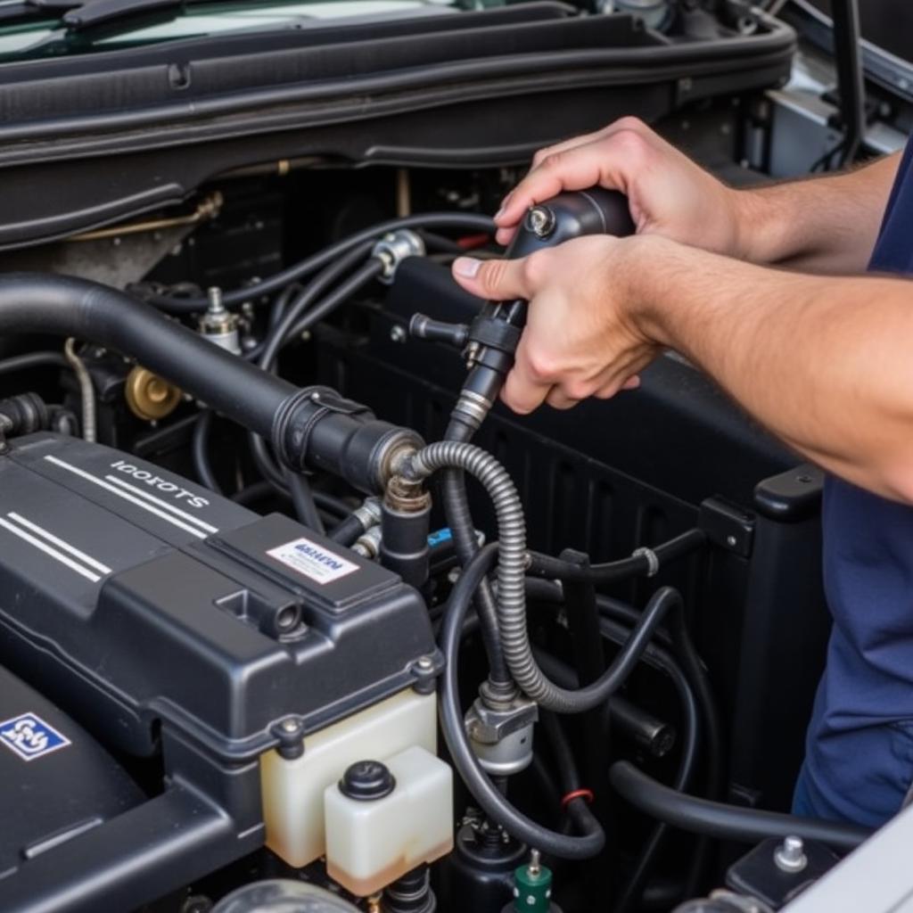 Mechanic Inspecting Car Cooling System