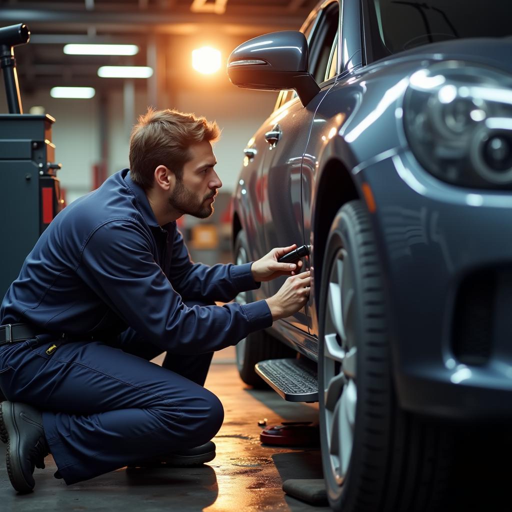 Mechanic Inspecting Car Early Morning