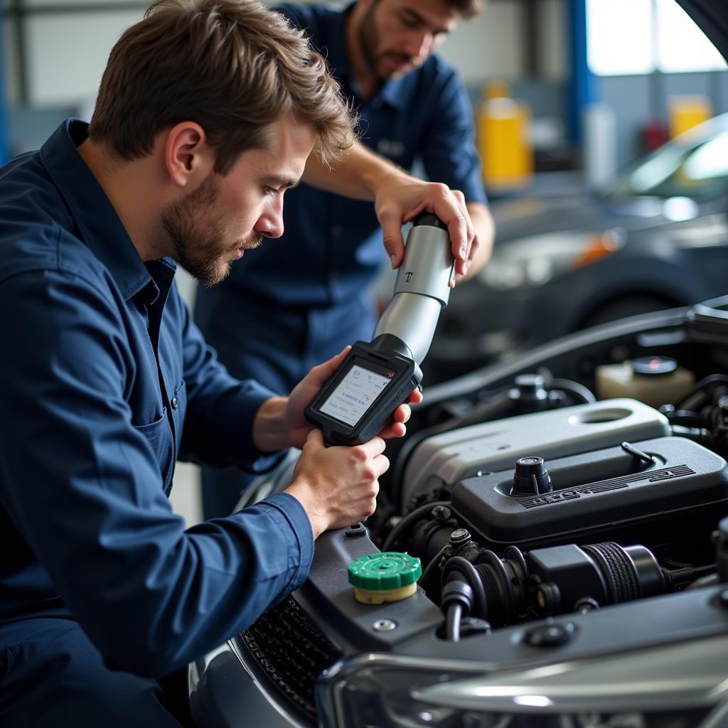 Mechanic Inspecting a Car Engine