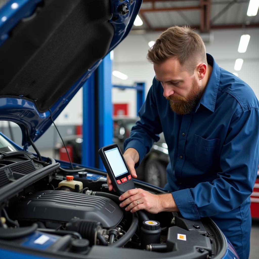 Mechanic Inspecting a Car Engine