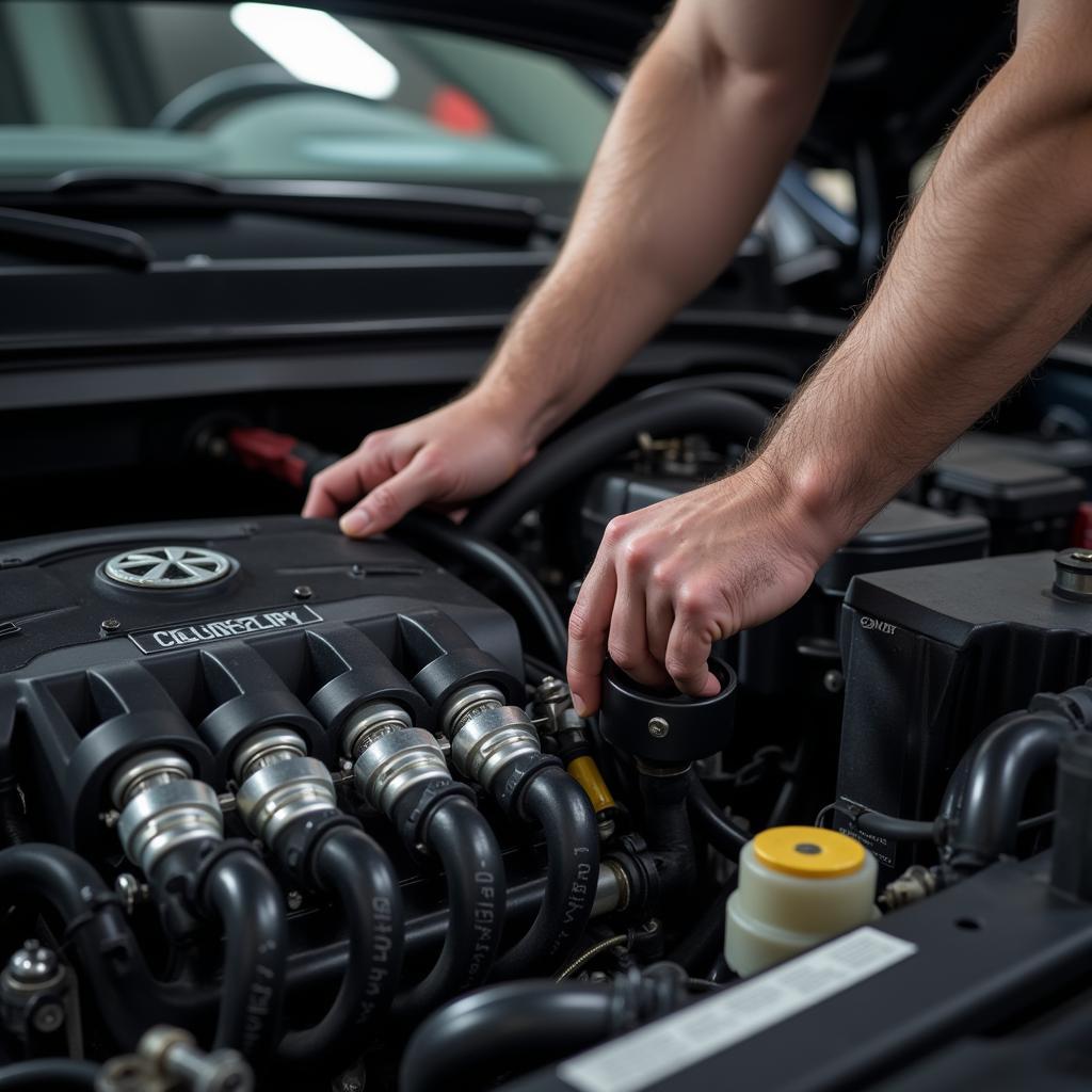 Mechanic Inspecting Car Engine