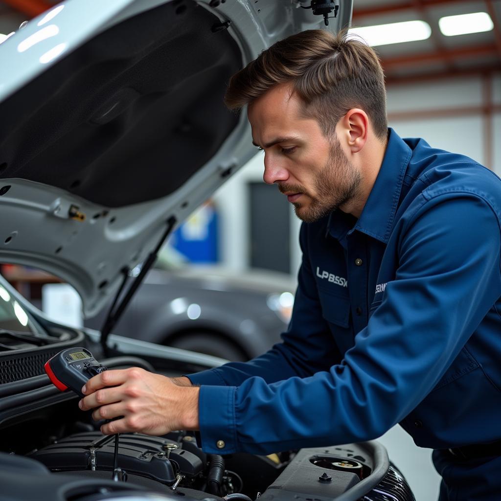 Mechanic Inspecting Car Engine