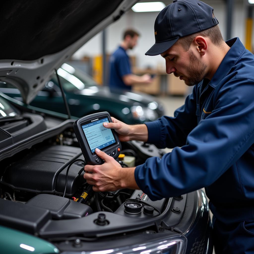 Mechanic Inspecting Car Engine