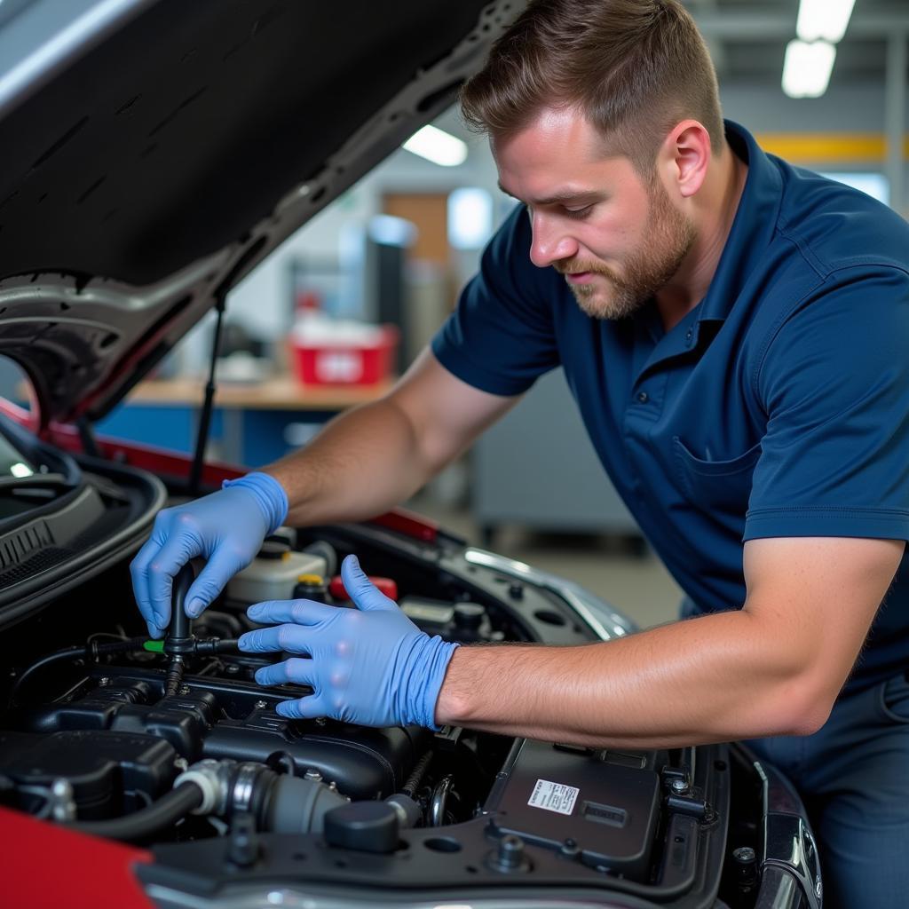 Mechanic Inspecting Car Engine