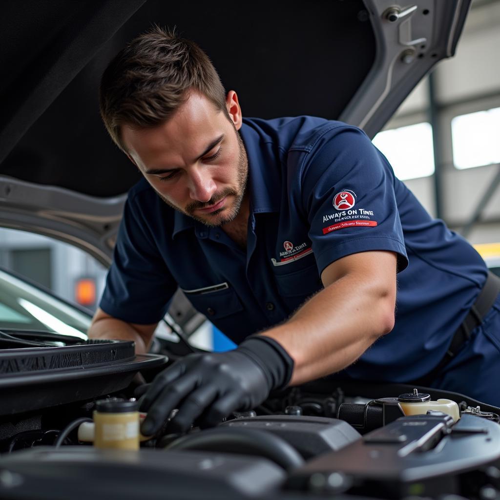 Mechanic Inspecting Car Engine