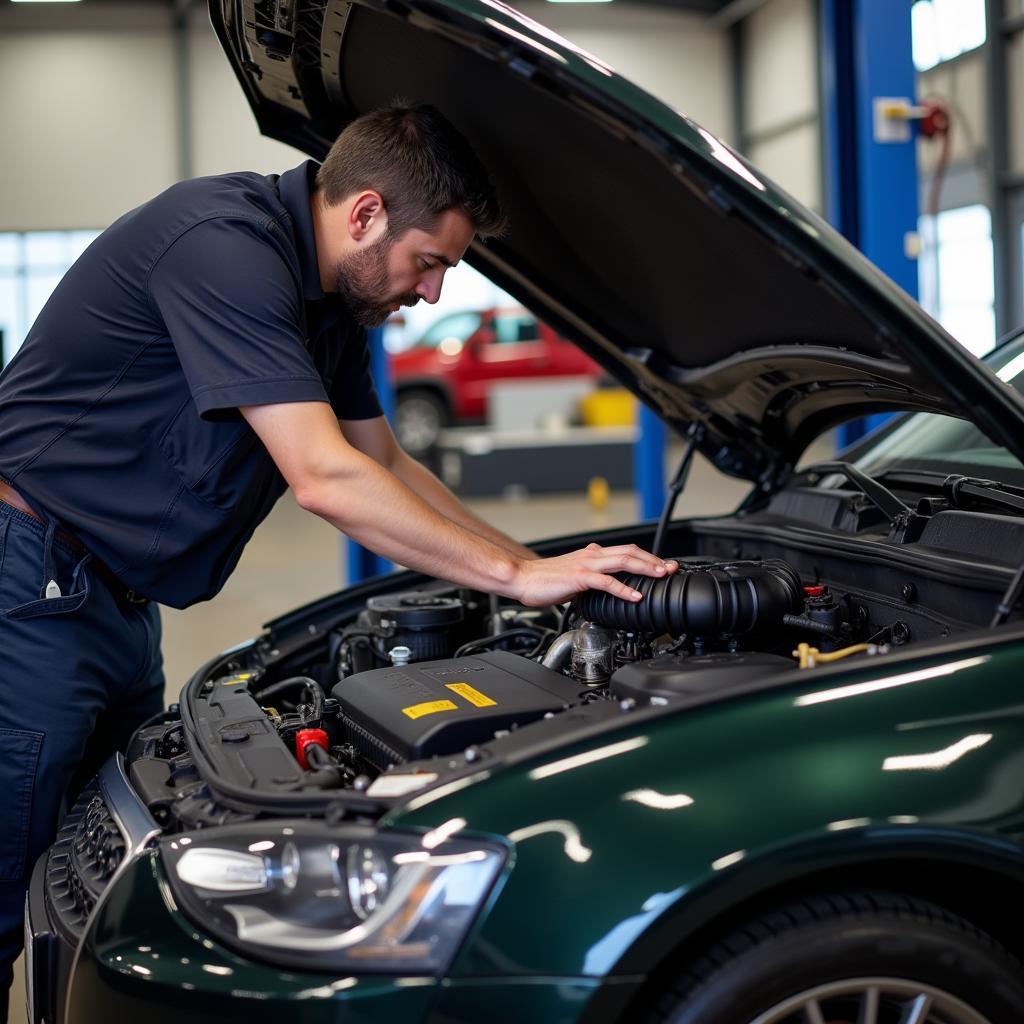 Mechanic Inspecting Car Engine