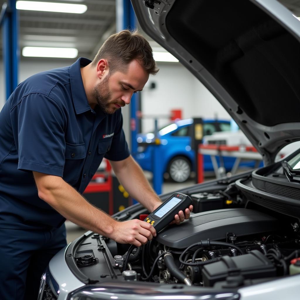 Mechanic Inspecting a Car Engine