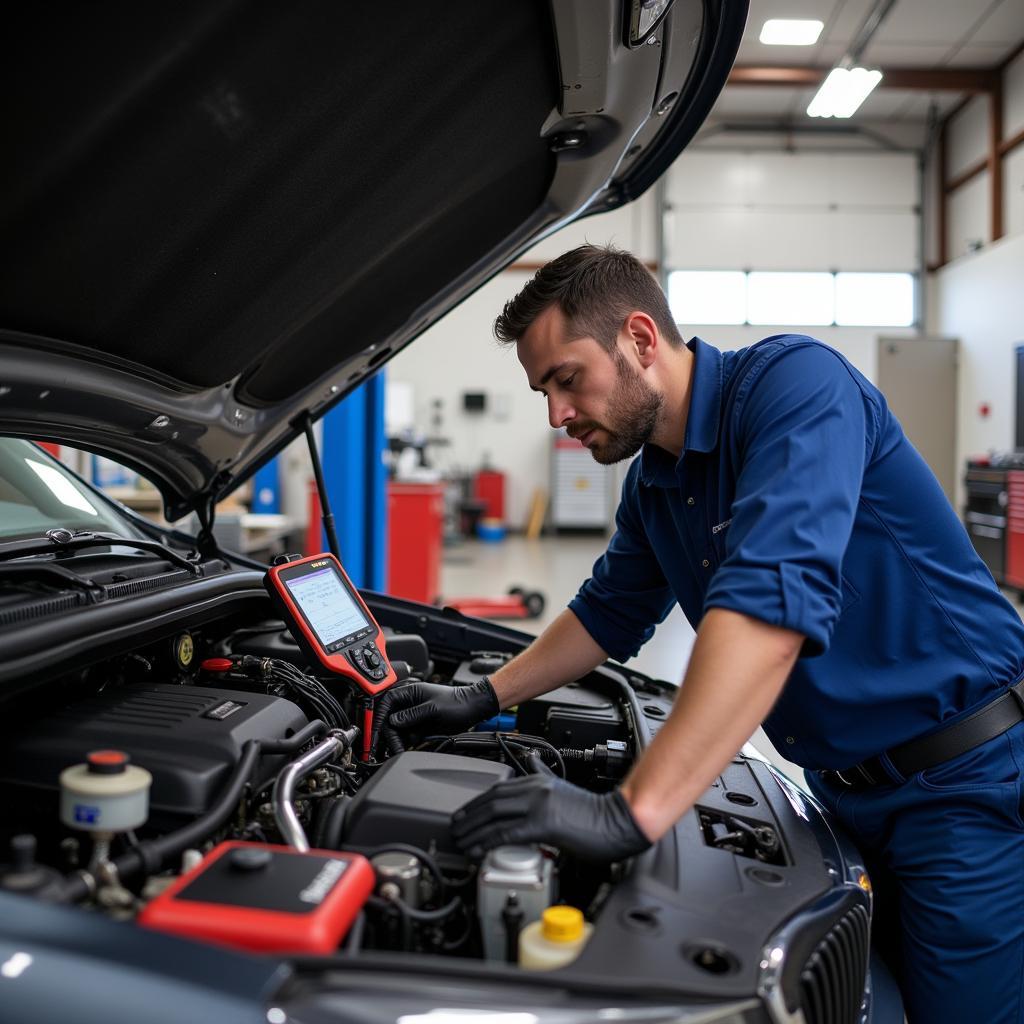 Mechanic Inspecting Car Engine