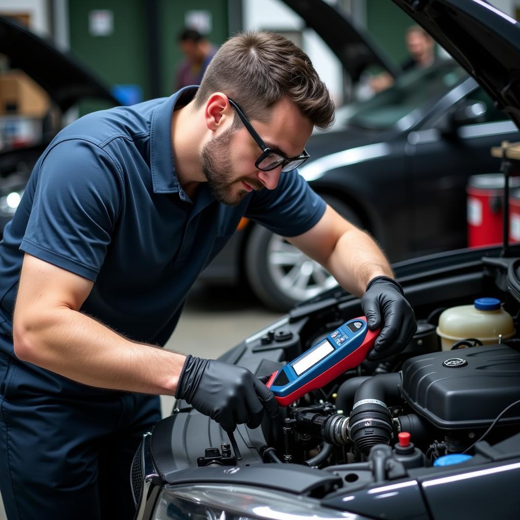 Mechanic Inspecting Car Engine