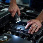 Mechanic Inspecting a Car Engine