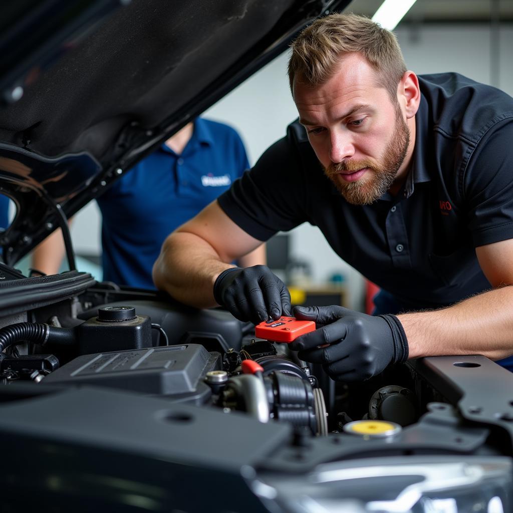 Mechanic Inspecting Car Engine