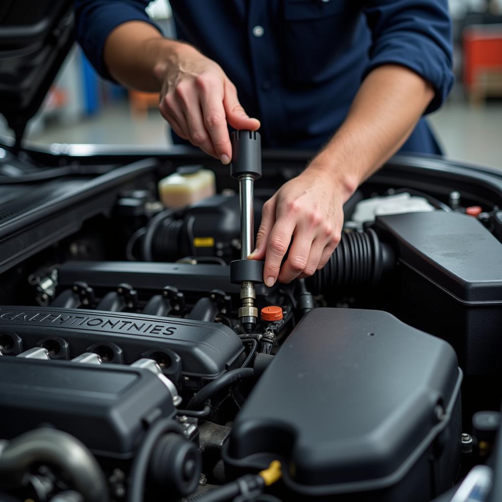 Mechanic Inspecting Car Engine